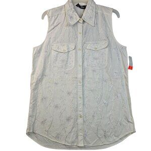 Vintage Deadstock Whistles Embroidered Sleeveless Blouse White Medium Cotton